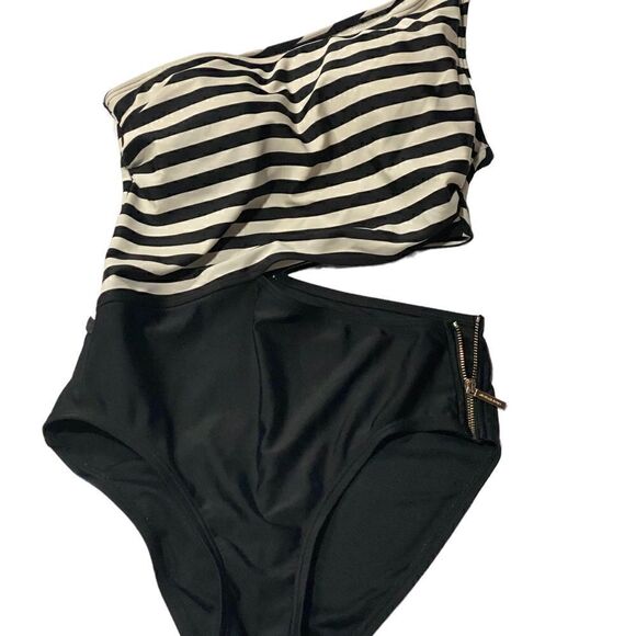 Michael Michael Kors One Shoulder Stripe Cutout One-Piece Swimsuit - Picture 6 of 11
